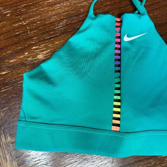Nike Training Rainbow Ladder Indy Sports Bra Womens Green Size XS Polyester/Span - Picture 5 of 7